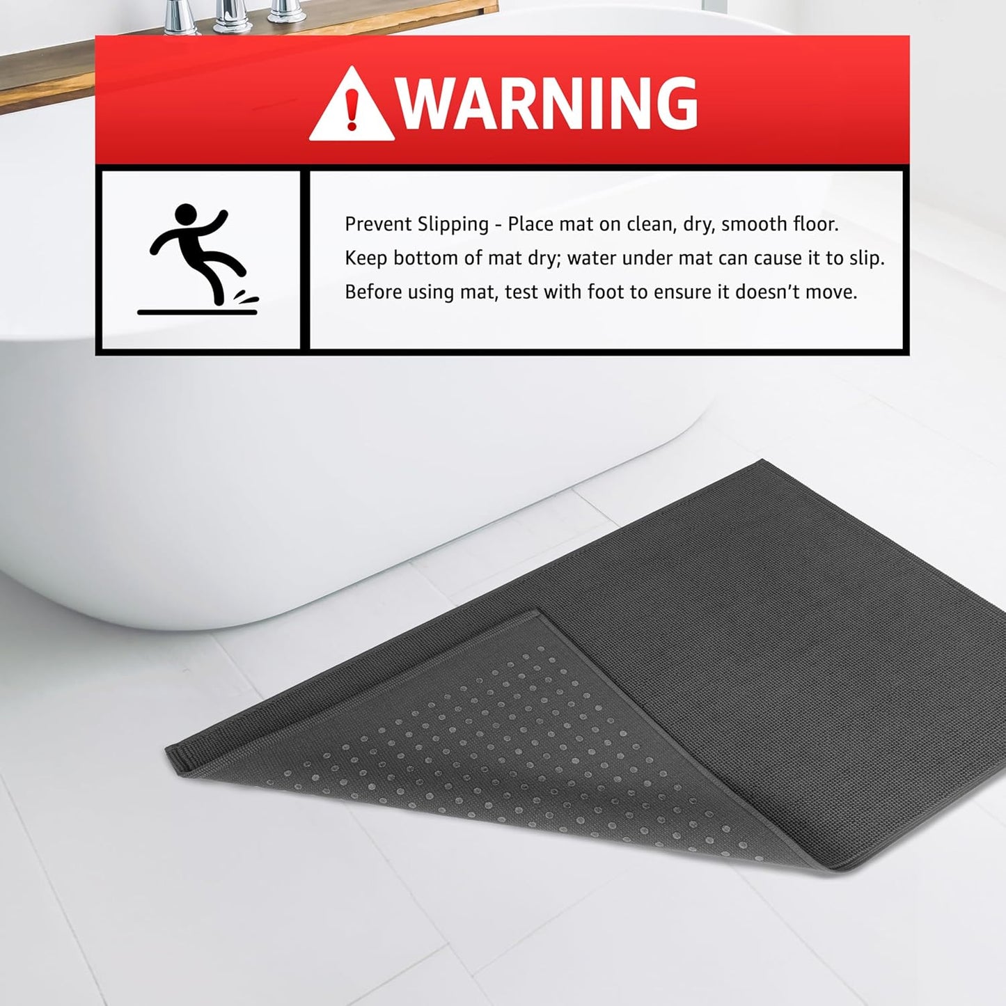 American Soft Linen Bath Rug, 17 in 24 in 100% Cotton Bath Mats Rugs for Bathroom, Slip Reducer Washable Shaggy Form Area Rugs, Gray Bath Rug