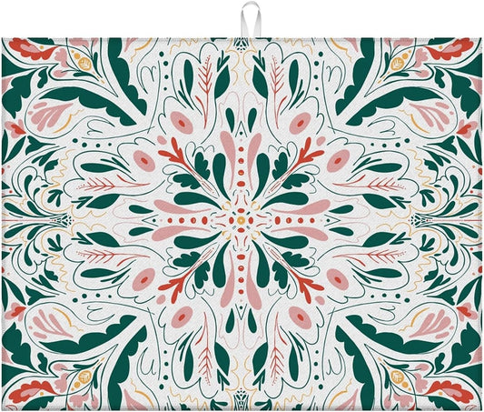 Dish Drying Mat For Kitchen Counter, Garden Tulips Microfiber Absorbent Dish Drainer Rack Pad Reusable Large 18x24in Drying Mat