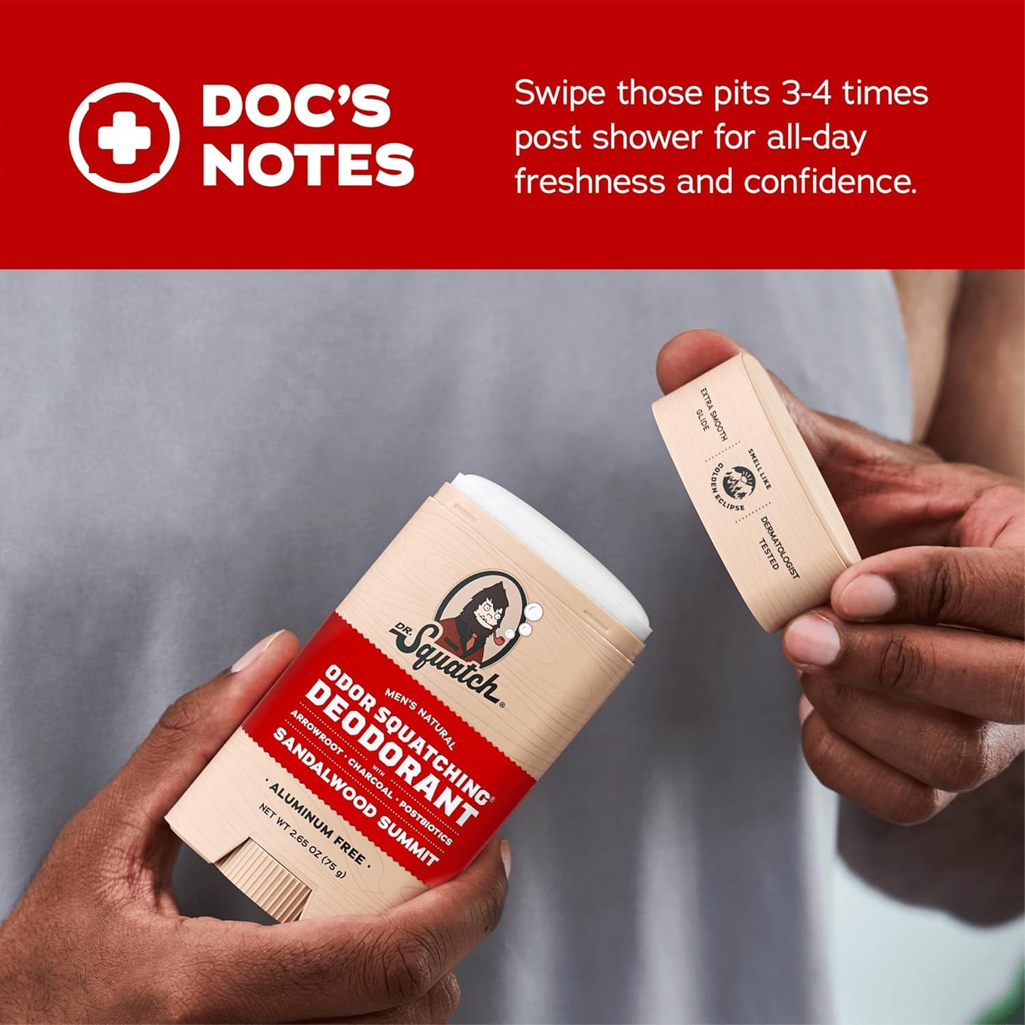 Dr. Squatch Natural Deodorant for Men - Odor-Squatching Aluminum Free - Sandalwood Summit (2.65 oz, 3-Pack)