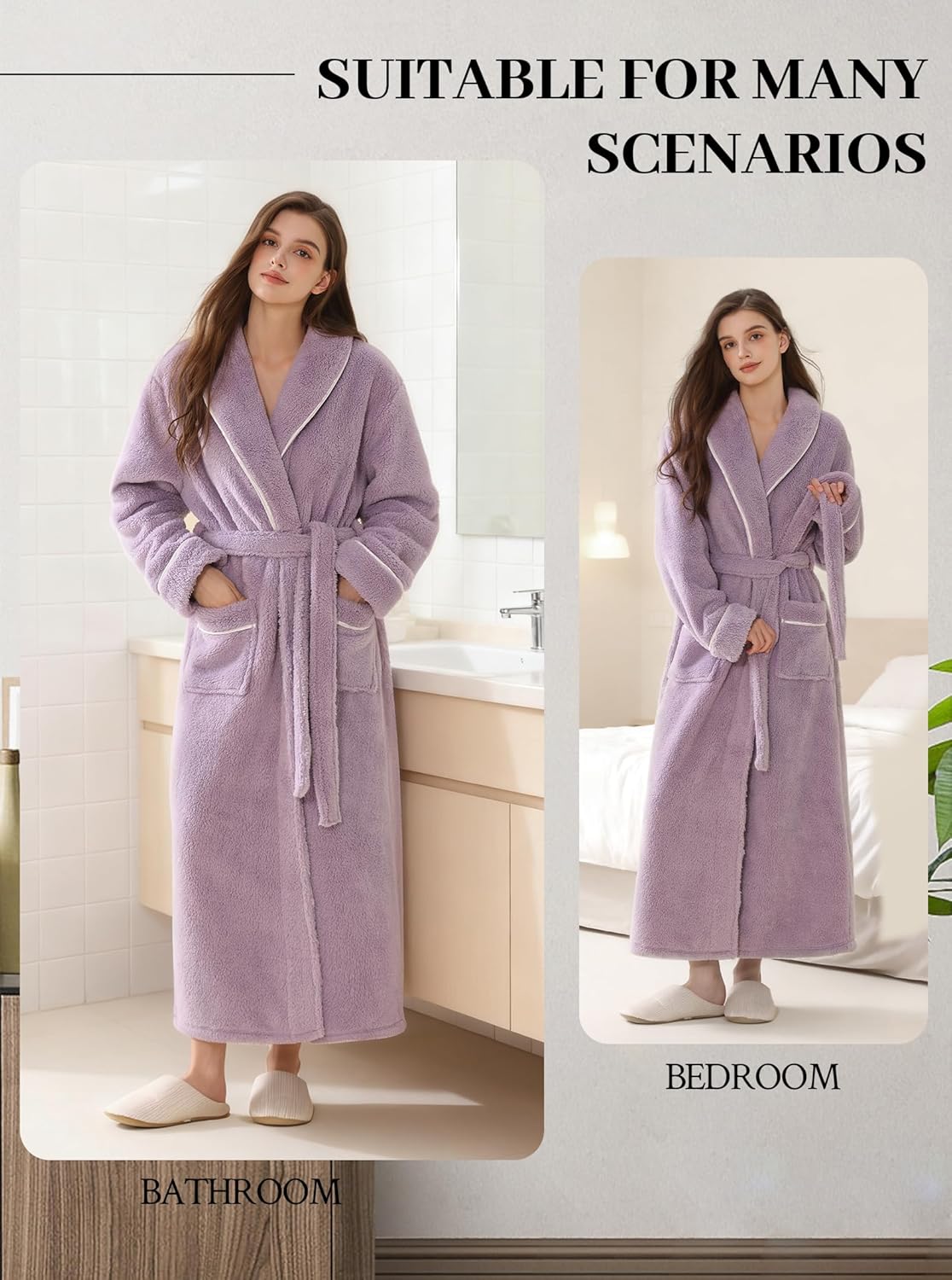 Hellomamma Long Bath Robe for Womens Plush Soft Fleece Bathrobes Nightgown Ladies Pajamas Sleepwear Housecoat