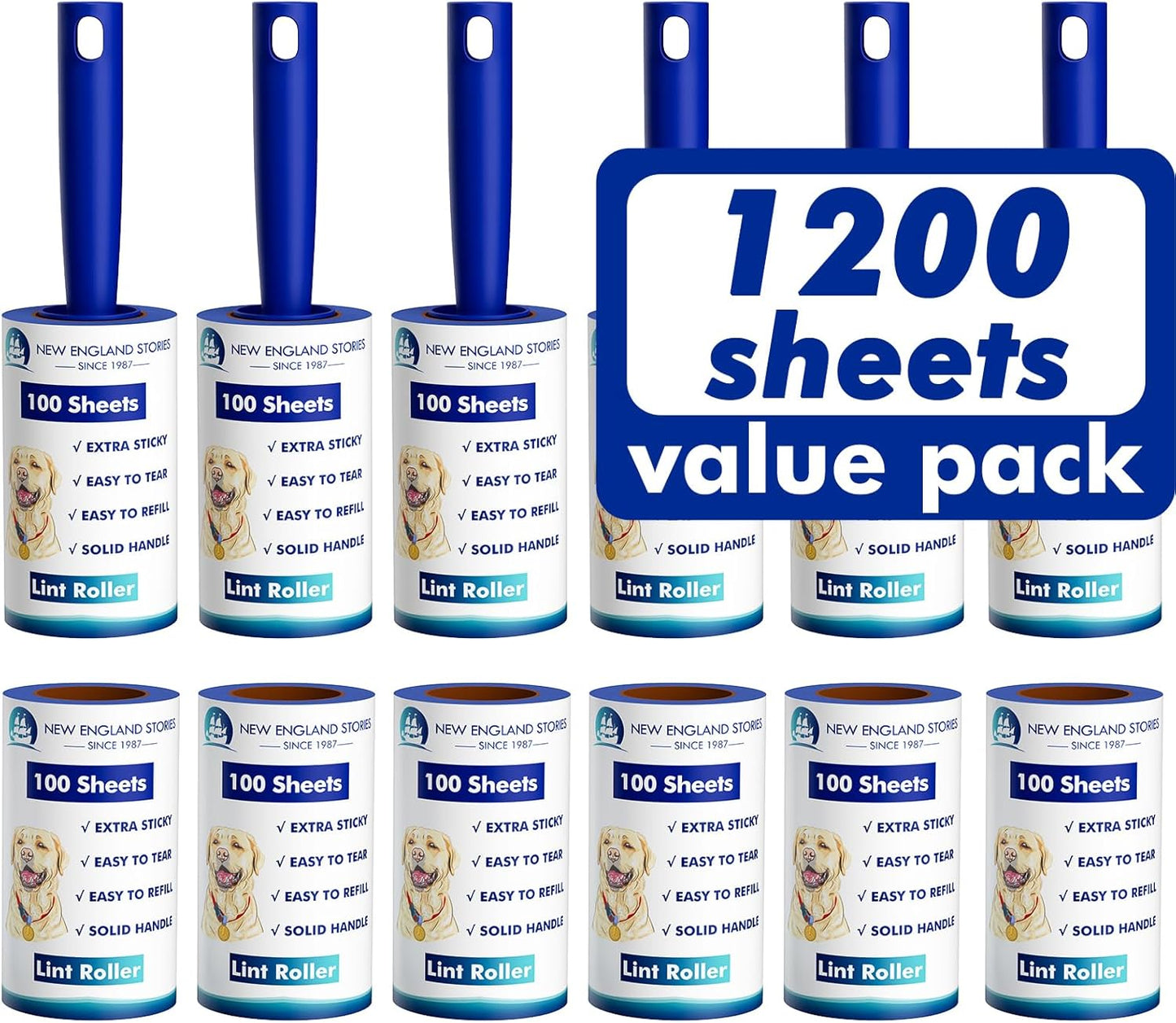 1200 Sheets Lint Roller with 6 Upgraded Handles (6 Rollers + 6 Refill), Mage Value Set Sticky Lint Rollers for Pet Hair, Portable Pet Hair Remover for Clothes, Furniture, Carpet, Dog and Cat