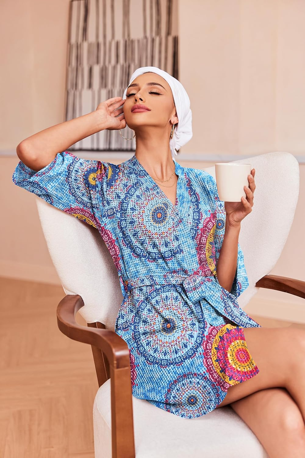 Ekouaer Robes for Women Waffle Knit Bathrobe Soft Lightweight Knee Length Loungewear S-XXL