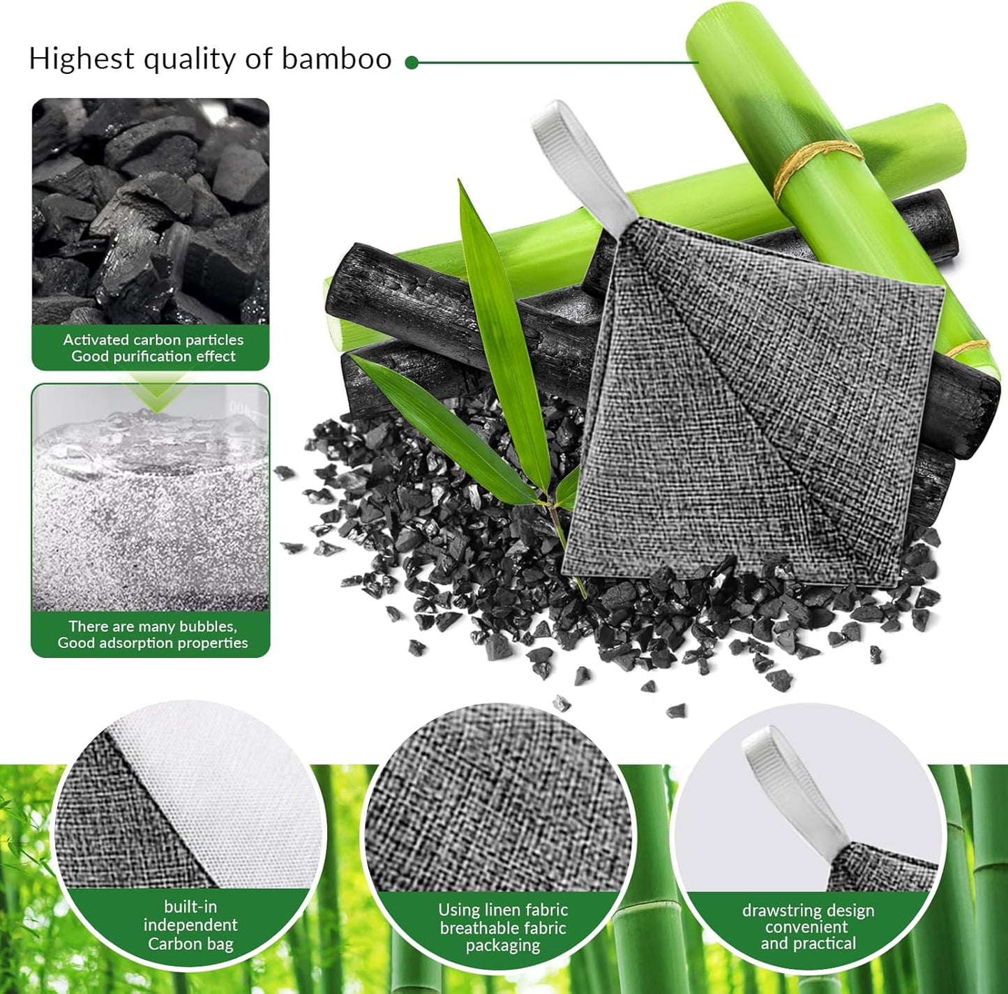 4 Pack charcoal odor absorber,Bamboo Charcoals Air Purifying Bag Charcoals Deodorizer Eliminator for Strong Odors in Car, Closet, Shoe, Basement (200G*4 Pack Triangle bag, Unscented)