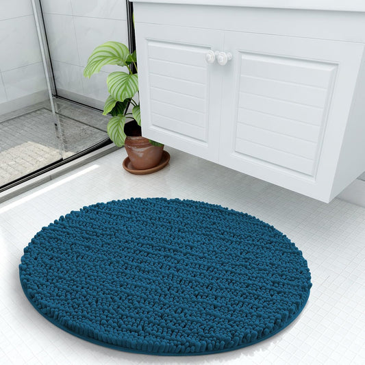 Arotive Luxury Round Chenille Bathroom Rug Mat, Extra Soft Thick Absorbent Shaggy Bath Rugs, Non-Slip Machine Wash Dry Plush Bath Mats for Bathroom, Shower and Tub, 24x24, Peacock Blue
