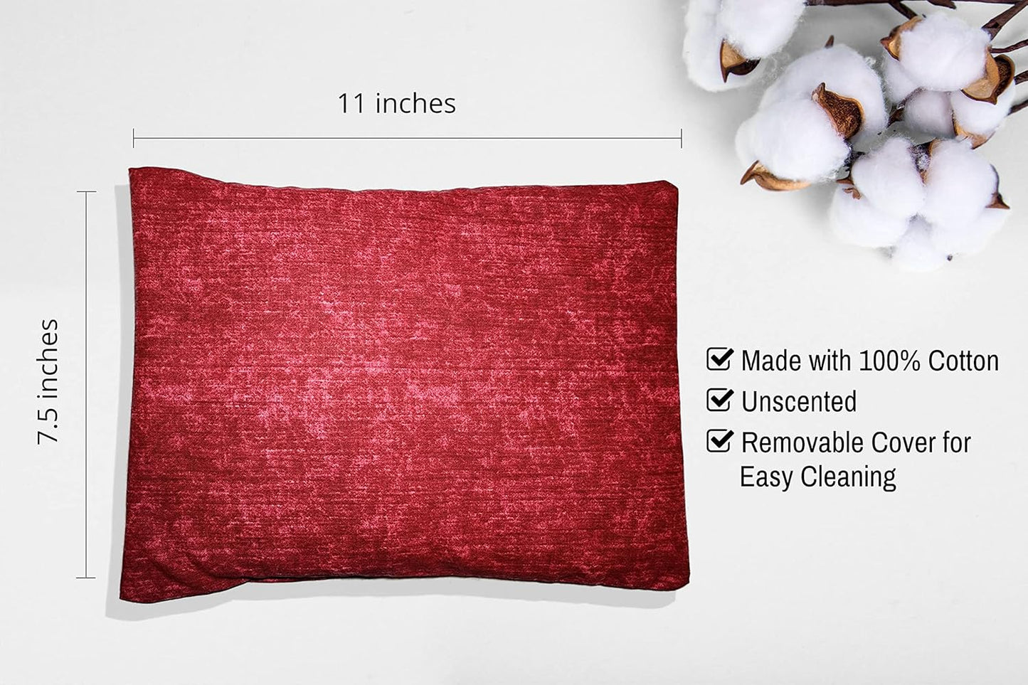Microwavable Corn Filled Heating Pad and Cold Pack/Washable 100% Cotton Cover (Cross Hatch - Wine, 7.5in W x 11in L)