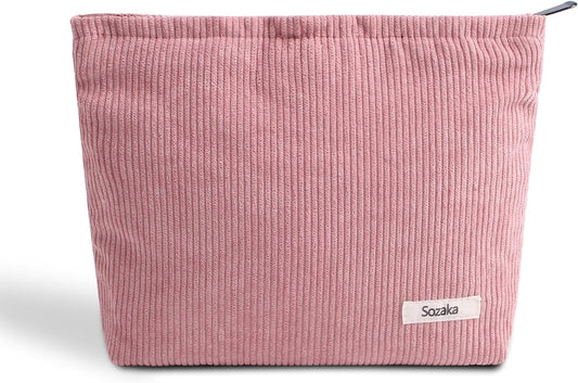 Cosmetic Bags for Women - Corduroy Cosmetic Bag Aesthetic Women Handbags Purses Smile Dots Makeup Organizer Storage Makeup Bag Girls Case Bags (Pure Pink)