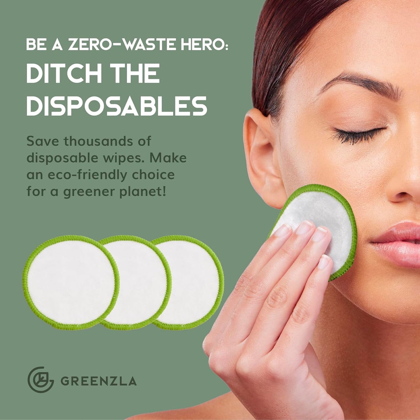 Greenzla Reusable Makeup Remover Pads (20 Pack) Washable Laundry Bag & Round Box for Storage, Reusable Bamboo Cotton Rounds for All Skin Types