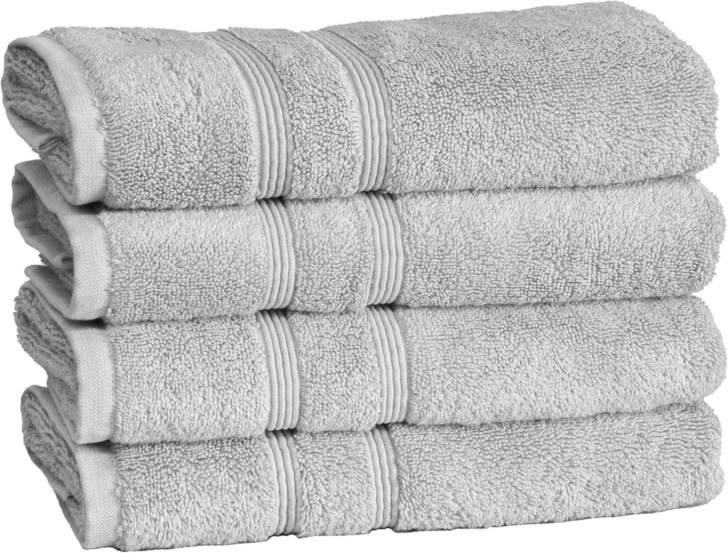 Mosobam Luxury Turkish Set of 4 Hand Towels 16X30 Light Grey (Gray) 700 GSM Bamboo Viscose & Aegean Turkish Combed Cotton