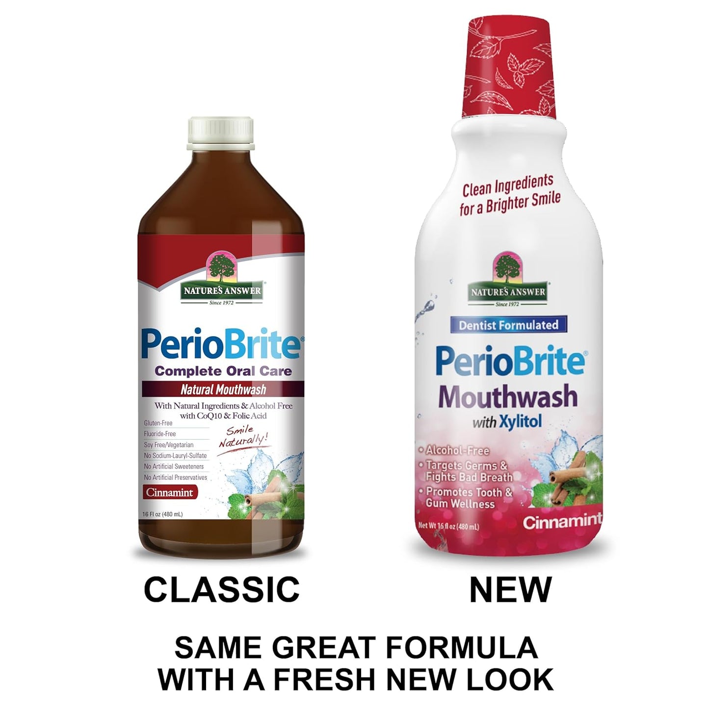 Nature's Answer Periobrite Cinamint Mouthwash| Promotes Healthy Teeth & Gums| Fights Bad Breath| Fluoride-Free, Alcohol-Free, Gluten-Free & Vegan| No Artificial Preservatives 16oz