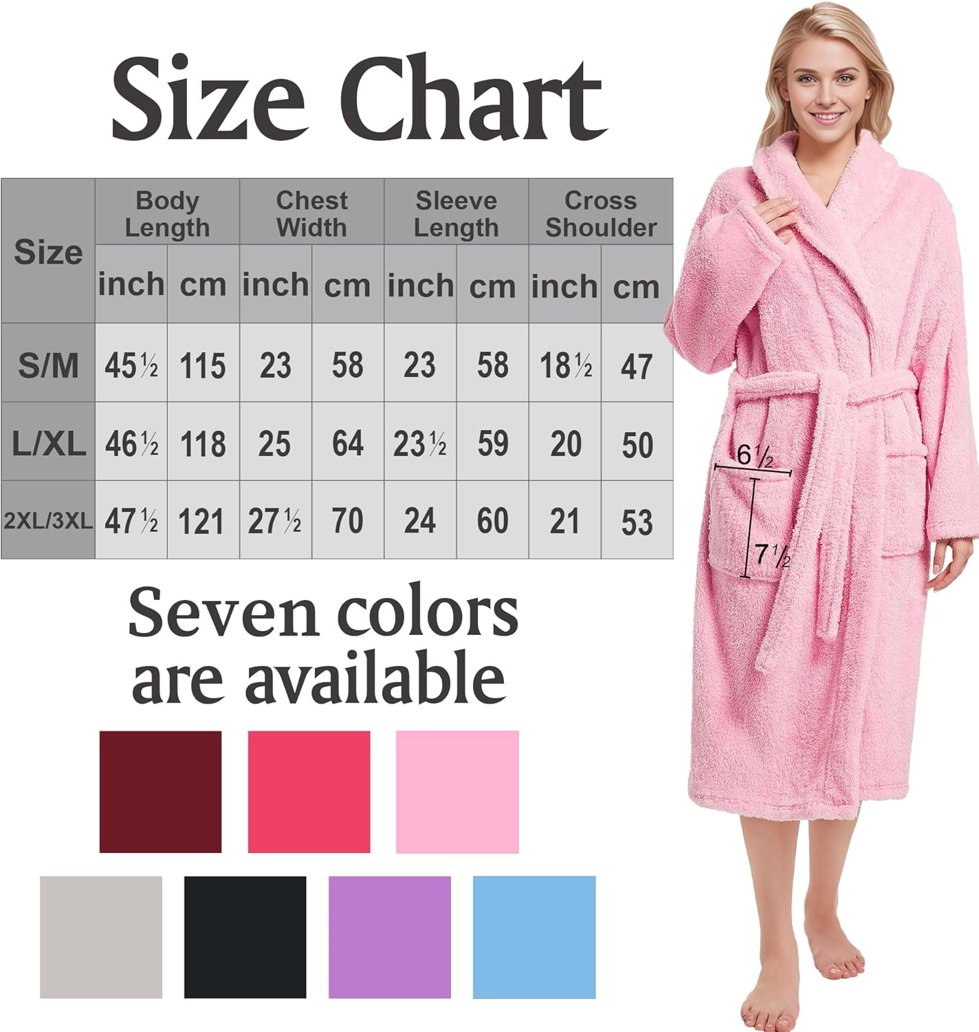 Inner Wish Womens Plush Fleece Robe, Cozy Warm Bathrobe Fuzzy Female Spa Robe With Pockets