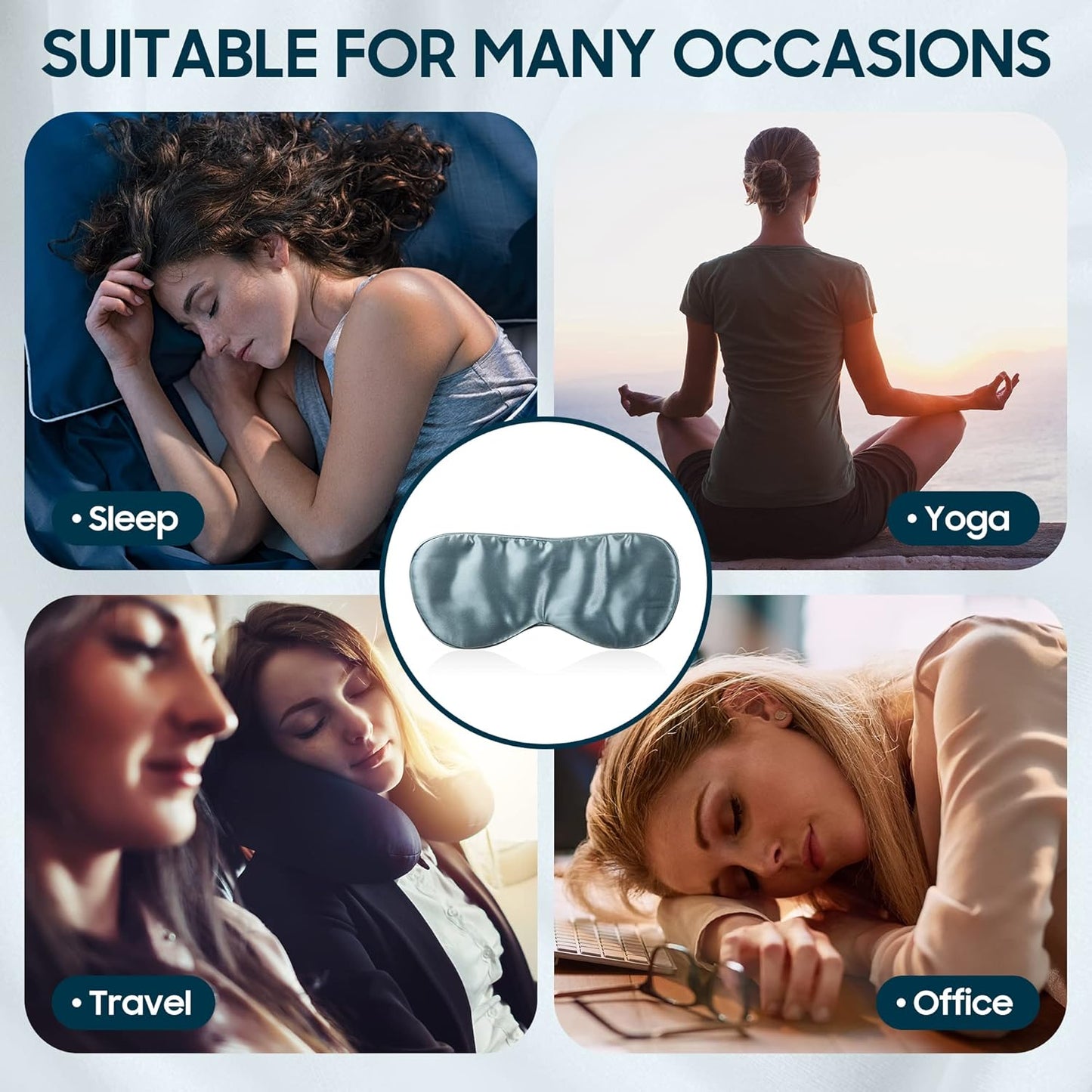 Sleep Mask 100% Mulberry Silk for Light Blocking, ZOESMIEN Eye Mask for Women Men Side Sleeper, Puffiness Dry Eyes Headache, Adjustable Strap, Christmas Gift Package, Misty Blue