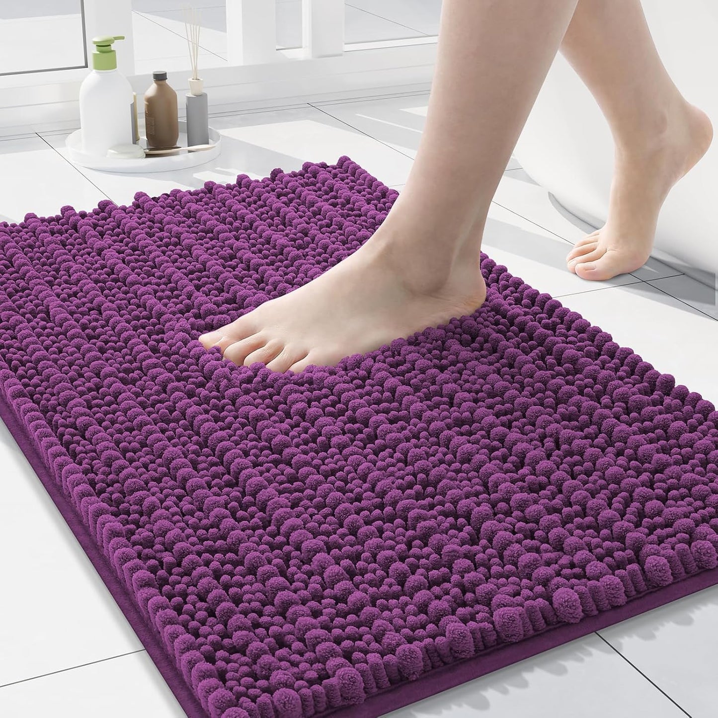 Arotive Luxury Chenille Bathroom Rug Mat, Extra Soft Thick Absorbent Shaggy Bath Rugs, Non-Slip Machine Wash Dry, Plush Bath Mats for Bathroom, Shower and Tub, 30x17, Purple
