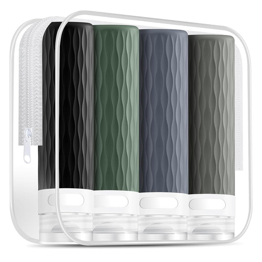 Travel Bottles for Toiletries, TSA Approved 3.4oz Travel Size Containers, BPA Free Leak Proof Silicone Traveling Bottles, Refillable Travel Essentials Kits for Shampoo Conditioner(4 Pack)-A