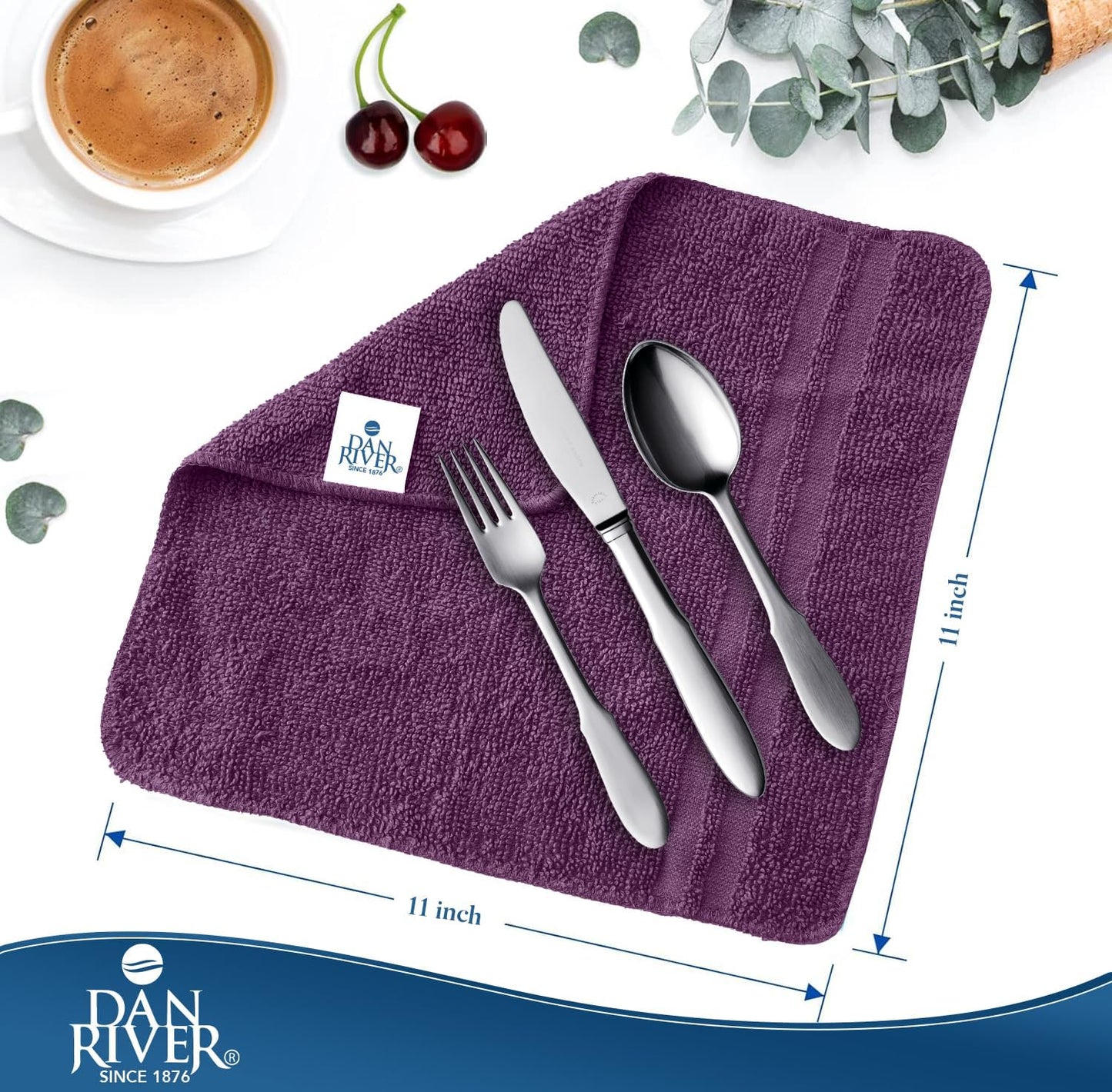 DAN RIVER 100% Cotton Washcloths 20 Pack Premium Quality Face and Body Cloth, Quick Dry Essential Towels for Bathroom, Hand, Kitchen & Cleaning, Baby Washcloths | 11X11 in|400 GSM|Purple Passion+White