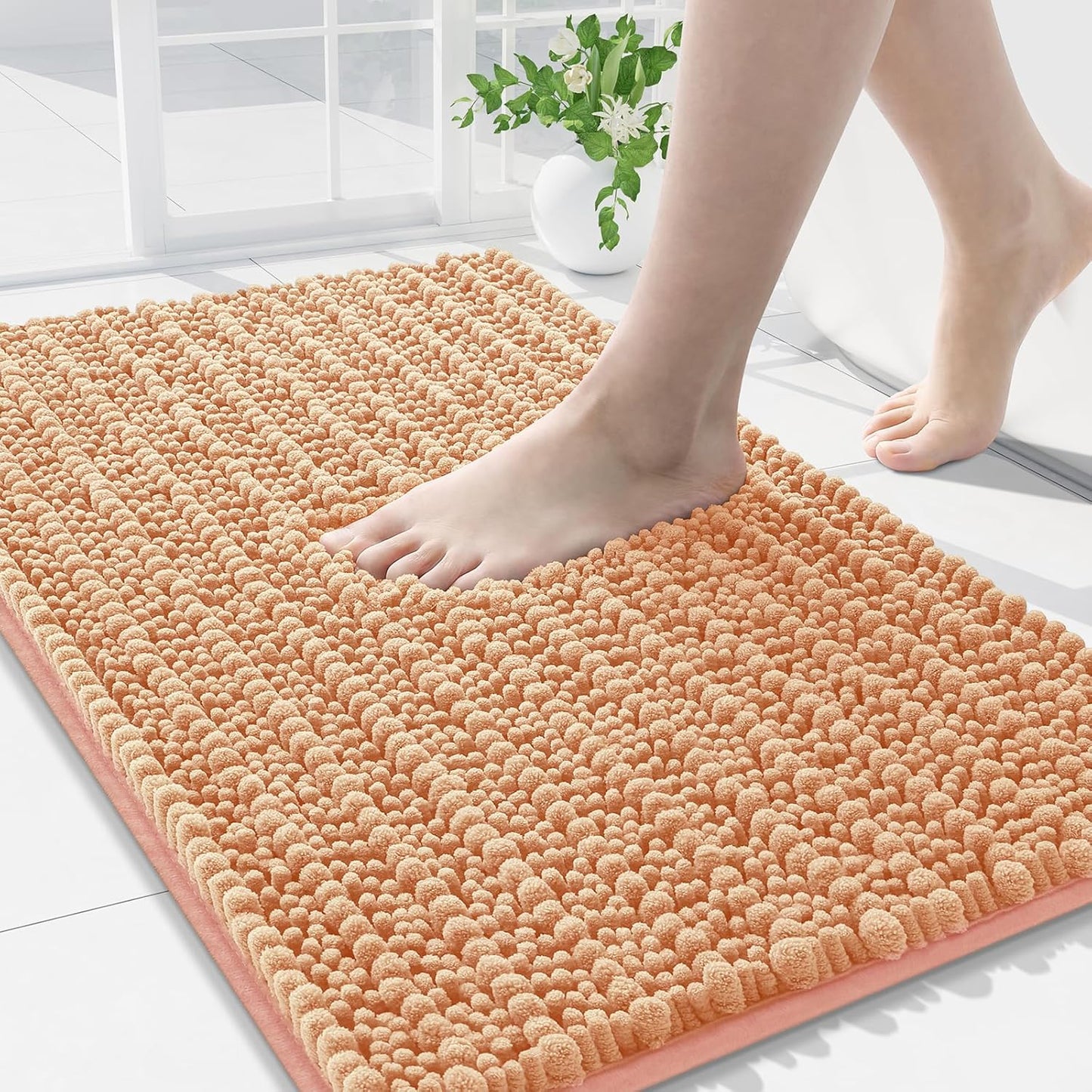Arotive Luxury Chenille Bathroom Rug Mat, Extra Soft Thick Absorbent Shaggy Bath Rugs, Non-Slip Machine Wash Dry, Plush Bath Mats for Bathroom, Shower and Tub, 36x24, Peach