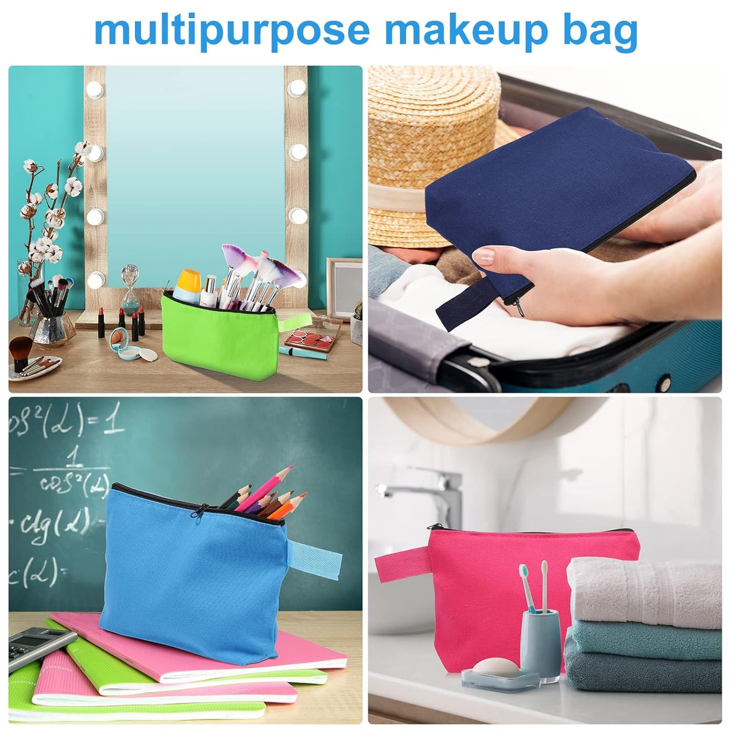 Saintrygo 30 Pcs Makeup Bag Travel Canvas Cosmetic Bag Bulk Multipurpose Small Makeup Pouch for Purse Portable Blank Zipper Toiletry Organizer DIY for Women Assorted Color(Classic,7.5 x 5 x 1.8 Inch)