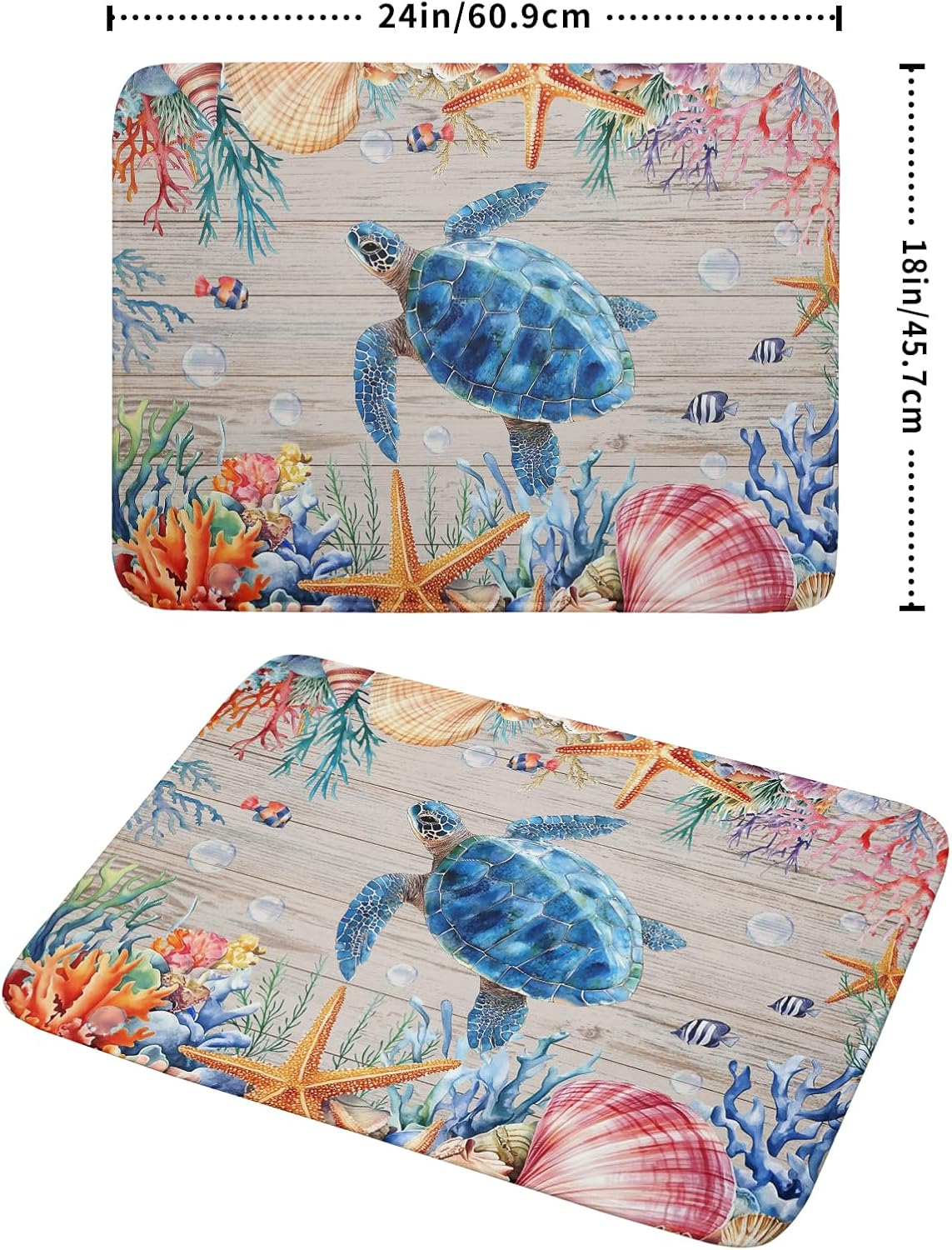 Sea Turtle Dish Drying Mat 18x24 inch Tropical Ocean Fast Dry Absorbent Microfiber Dishes Drainer Rack Pad for Countertop Bar Table Decor