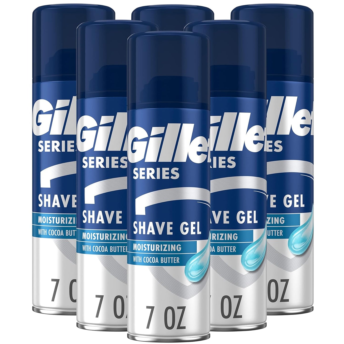 Gillette Series 3X Moisturizing Shave Gel, 6 Count, 7oz Each, Lubrication to Protect Against Irritation, Blue-White, 7 Ounce (Pack of 6)