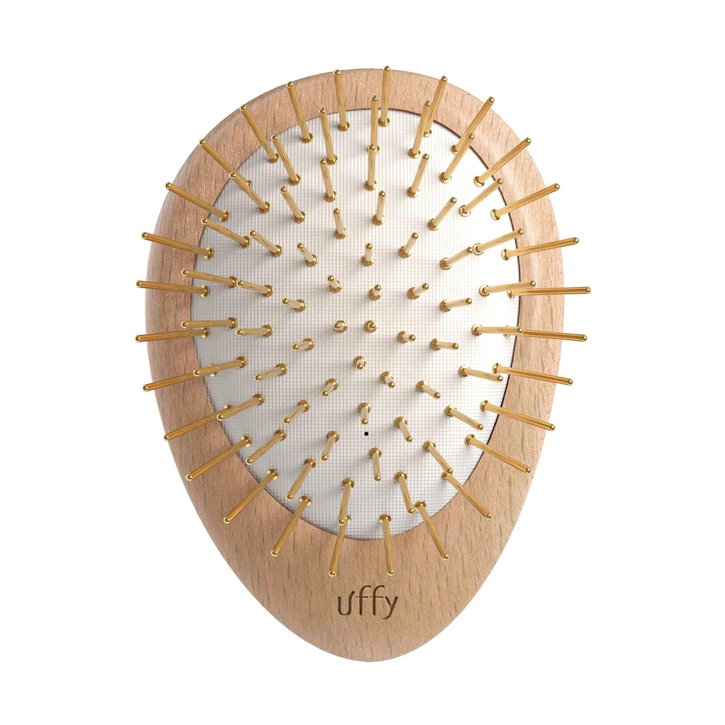 Uffy Acubrusher – 24K Gold-Plated Gua Sha Hair Brush - Ergonomic Scalp Massager for Dandruff & Hair Growth, Suitable for All Hair Types - Ideal Gift Choice in Beech Wood