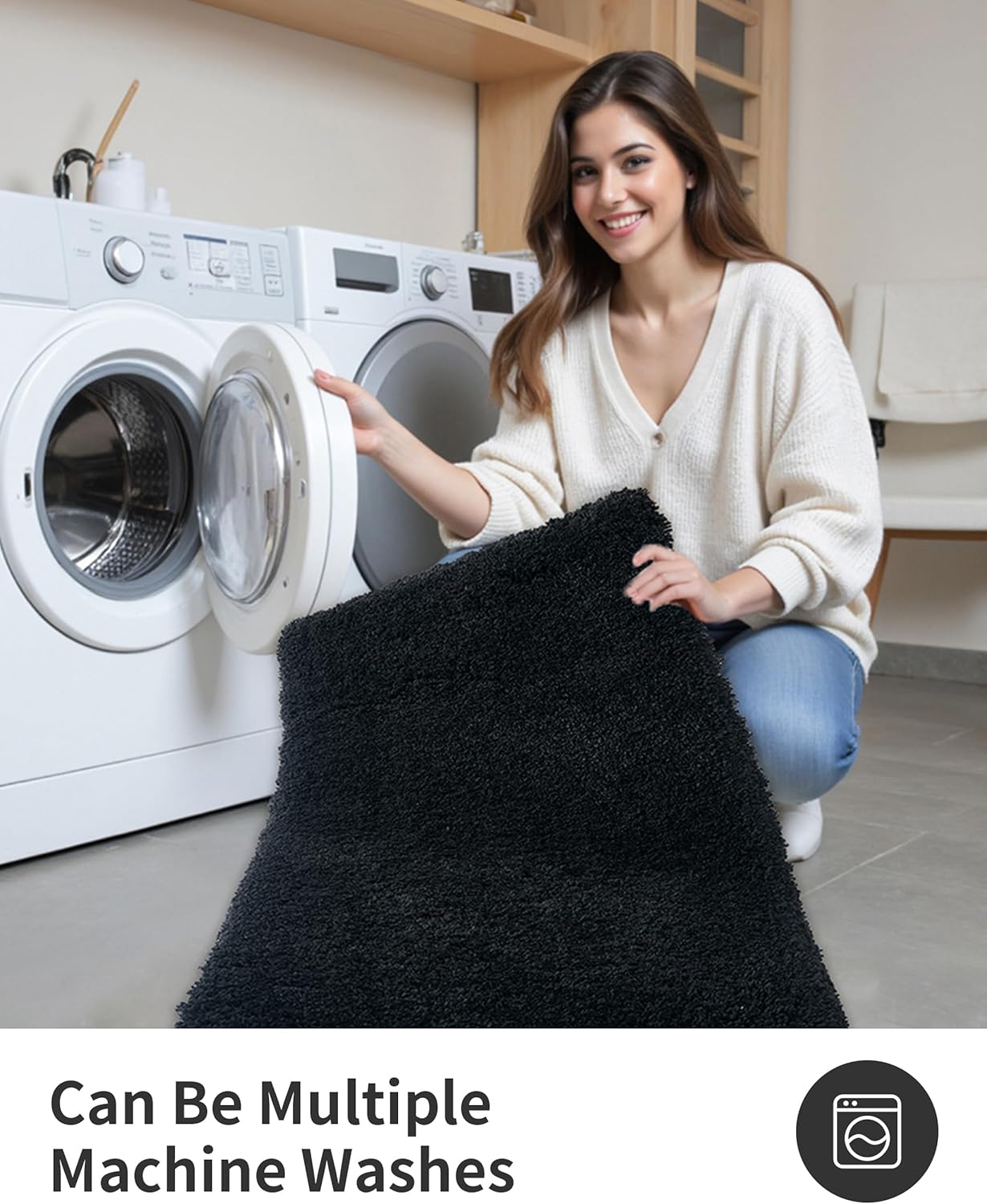 ILANGO Black Bathroom Rugs 30" × 20" Non Slip & Super Absorbent Extra Thick Soft, Washable Bath Mat for Floor, Microfiber Plush Shaggy Bath Rug with Rubber for Bathtub Shower Room Sink