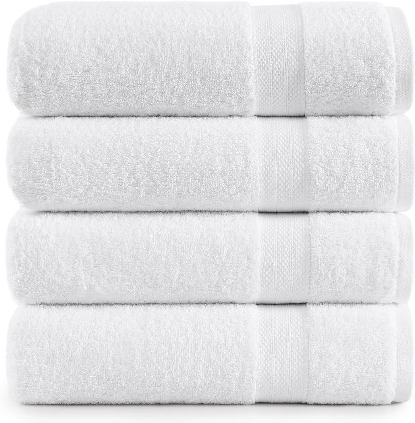 LANE LINEN 100% Cotton 4 Pack Bath Towels (28"x54") - Ring Spun Cotton - Large Towels for Bathroom - Quick Drying, Highly Soft & Absorbent Shower Towel Set - Hotel & Spa Quality - White Towel Set