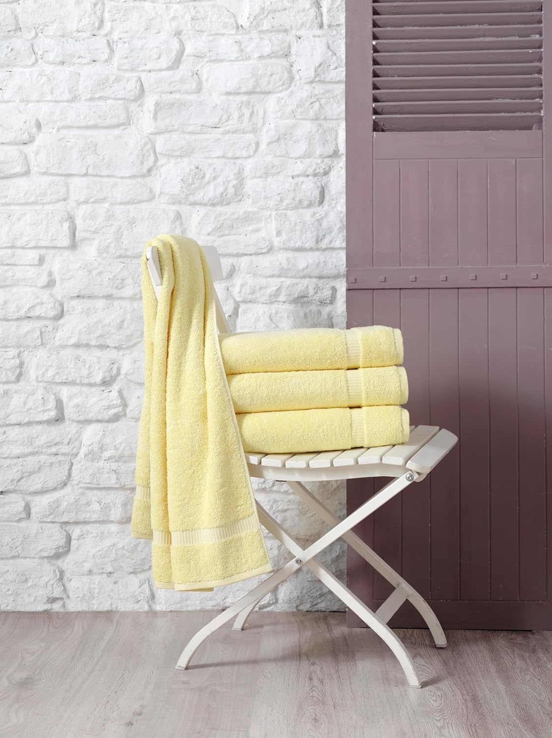 SALBAKOS 100% Turkish Cotton Bath Towel Set of 4 27x54 inch | Heirloom Quality | Hotel & Spa Collection | Soft, Super Absorbent, Long Lasting Bath Towels | Made in Turkey (Yellow, 4 Bath Towels)