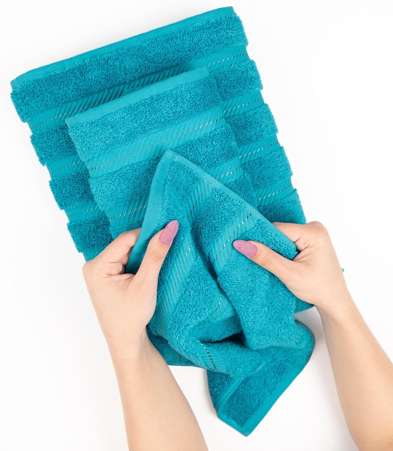 American Soft Linen Luxury 4 Piece Bath Towel Set, 600 GSM 100% Cotton Turkish Bath Towels for Bathroom, 27x54 in Extra Large Bathroom Shower Towels, Aqua Blue