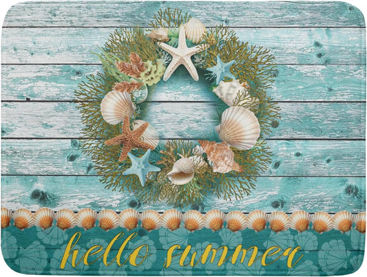 Coastal Wreath Dish Drying Mat 18x24 inch Starfish Shell Absorbent Microfiber Dish Rack Mats Drainer Pad Kitchen Countertop Accessories