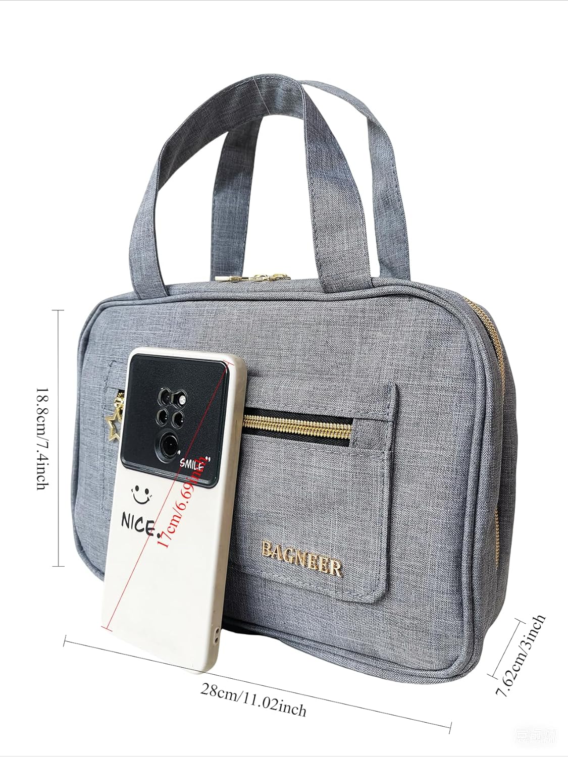 Travel Toiletry Bag with Hanging Hook, Water-resistant Makeup Cosmetic Bag Travel Bathroom Organizer for Accessories, Shampoo, Women Toiletries Container (Gray, Medium)