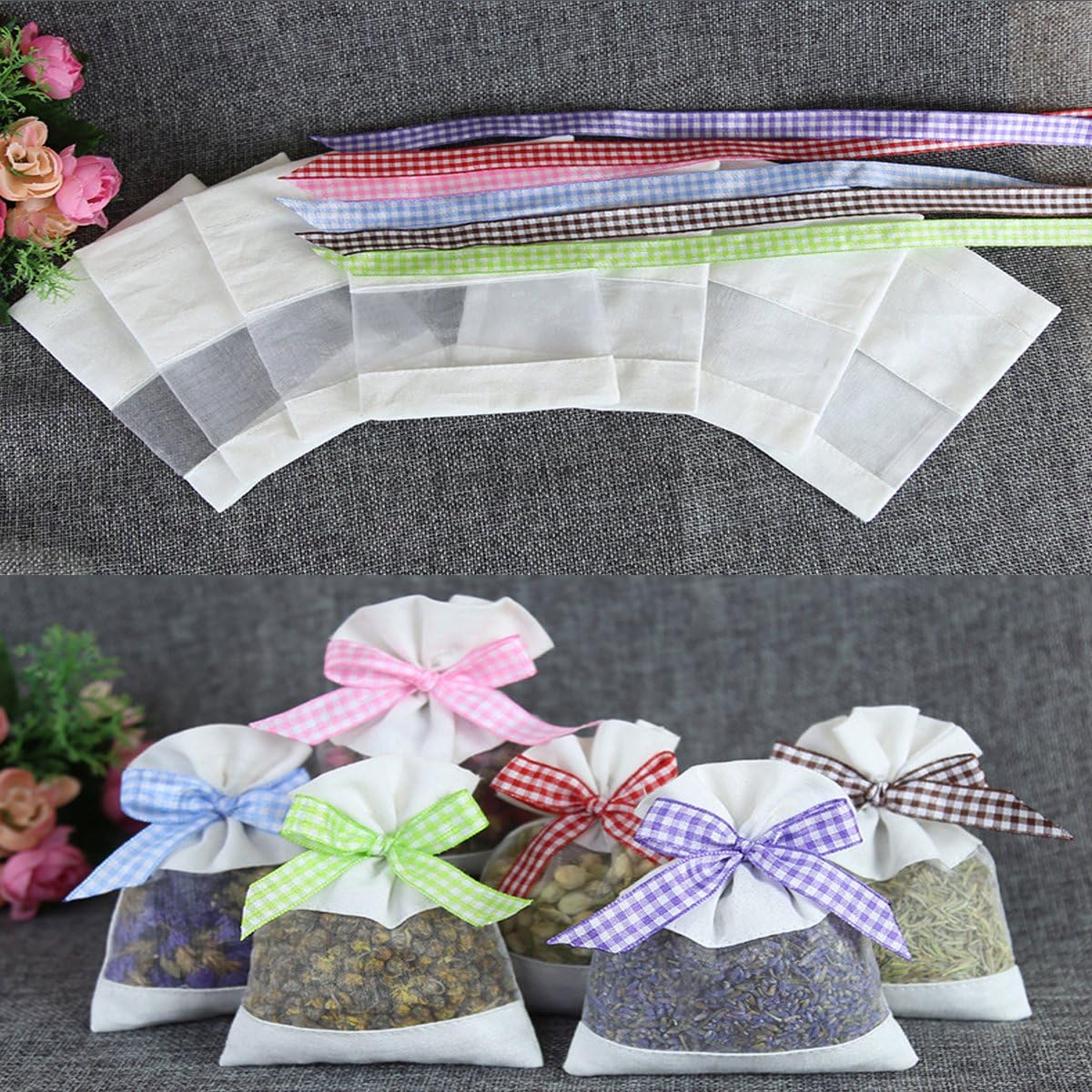 Sachet Empty Bags Linen Fabric Bags Organza Gauze Bags for Lavender, Spice and Herbs