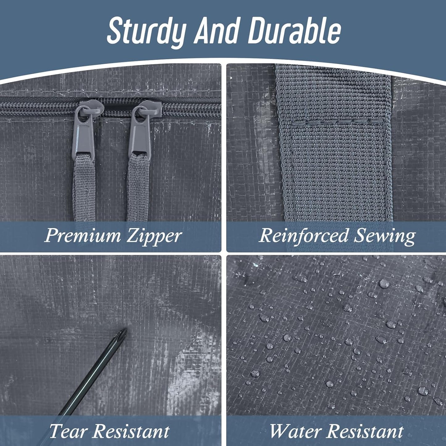 6 Pack Extra Heavy Duty Large Moving Bags with Strong Zipper & Comfortable Handles, Sturdy & Durable Clothes Storage Bags Totes Bins, Packing Moving Boxes for College Supplies, Gray