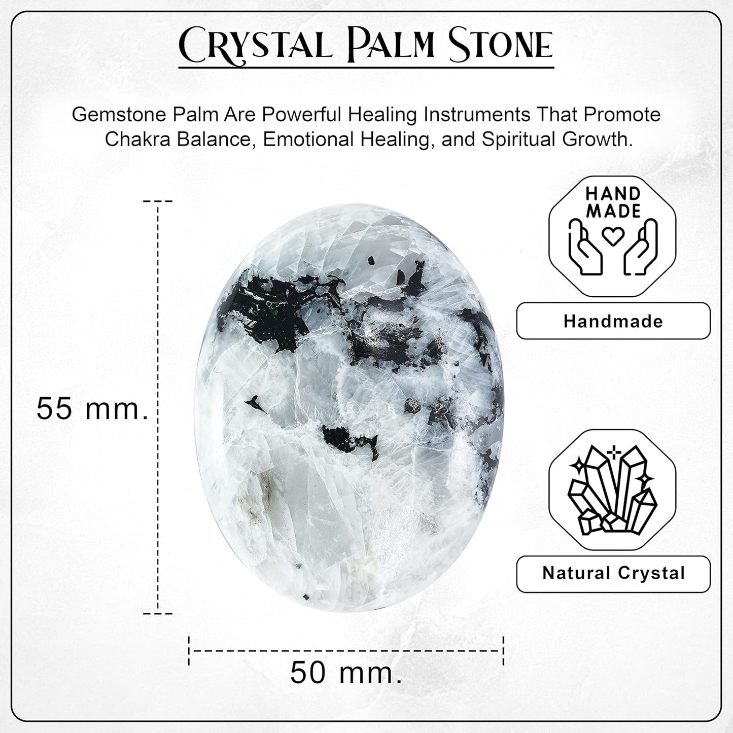Crocon 50mm Rainbow Moonstone Large Oval Palm Stone 900+ Carats Pocket Massage Worry Stones for Natural Body Chakra Balancing Reiki Healing Stones and Crystal Grid Healing Massage Spa Energy Crystals