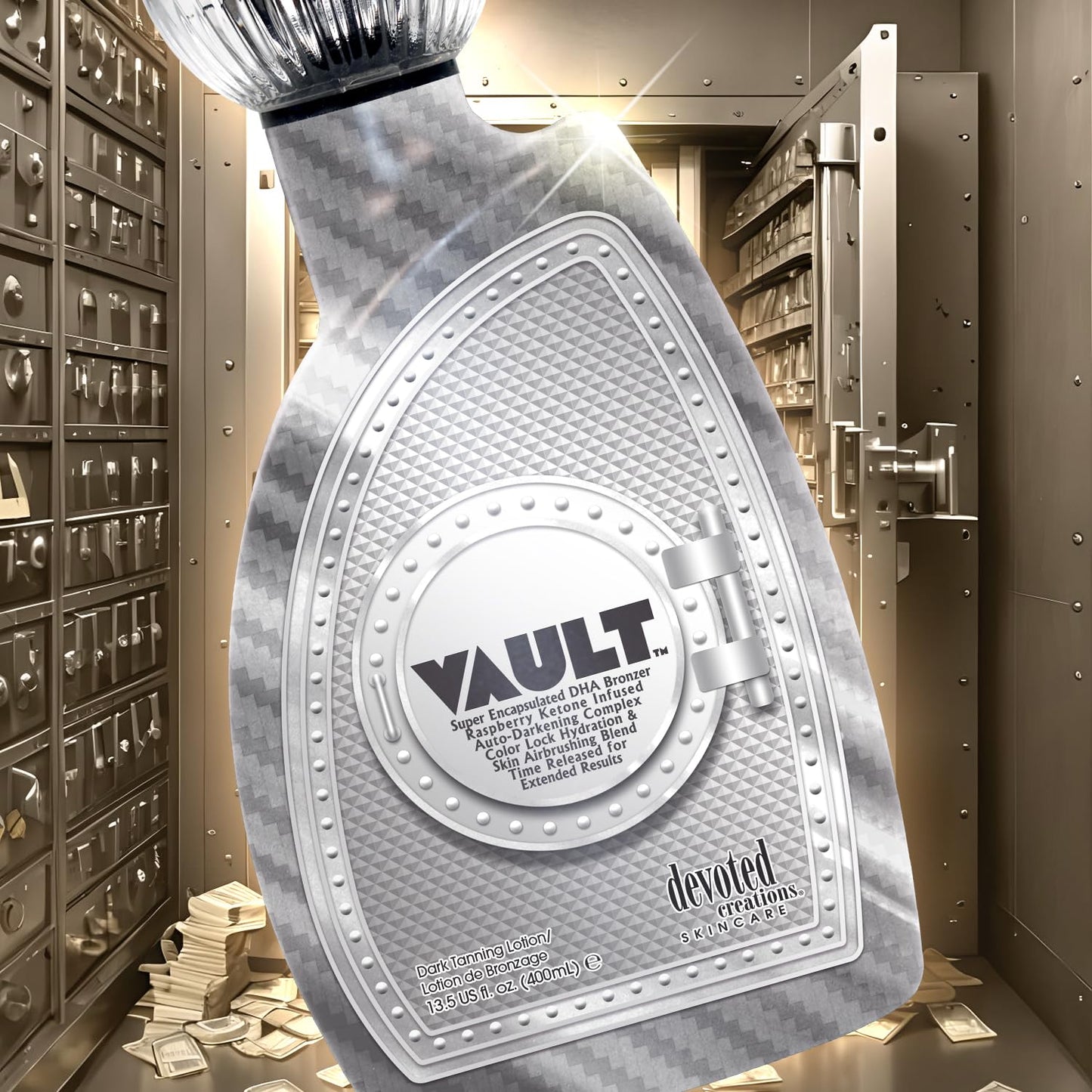 Devoted Creations Vault - Super Encapsulated DHA Bronzer Color Lock Hydration & Skin Airbrushing Blend, Time Released for Extended Results Dark Tanning Lotion