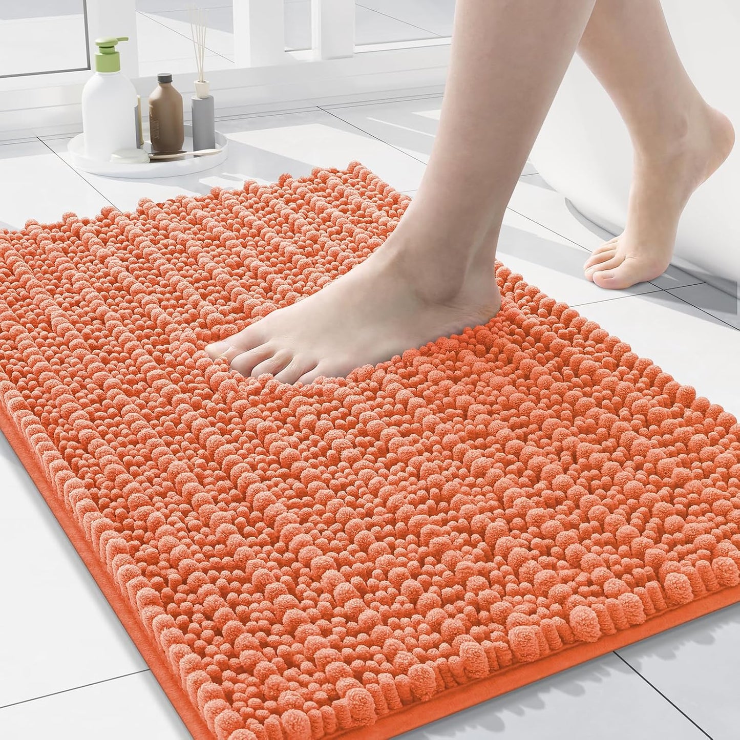 Arotive Luxury Chenille Bathroom Rug Mat, Extra Soft Thick Absorbent Shaggy Bath Rugs, Non-Slip Machine Wash Dry, Plush Bath Mats for Bathroom, Shower and Tub, 30x17, Coral