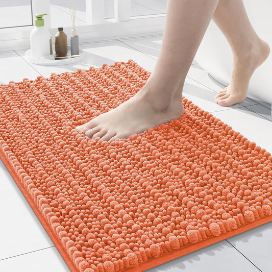 Arotive Luxury Chenille Bathroom Rug Mat, Extra Soft Thick Absorbent Shaggy Bath Rugs, Non-Slip Machine Wash Dry, Plush Bath Mats for Bathroom, Shower and Tub, 24x16, Coral