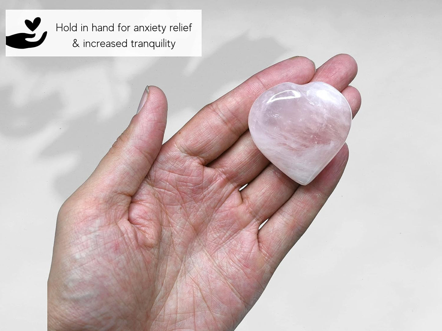 Rose Quartz Crystal Heart Palm Stone - Pocket Massage Worry Stone for Natural Body Chakra Balancing, Reiki Healing and Crystal Grid