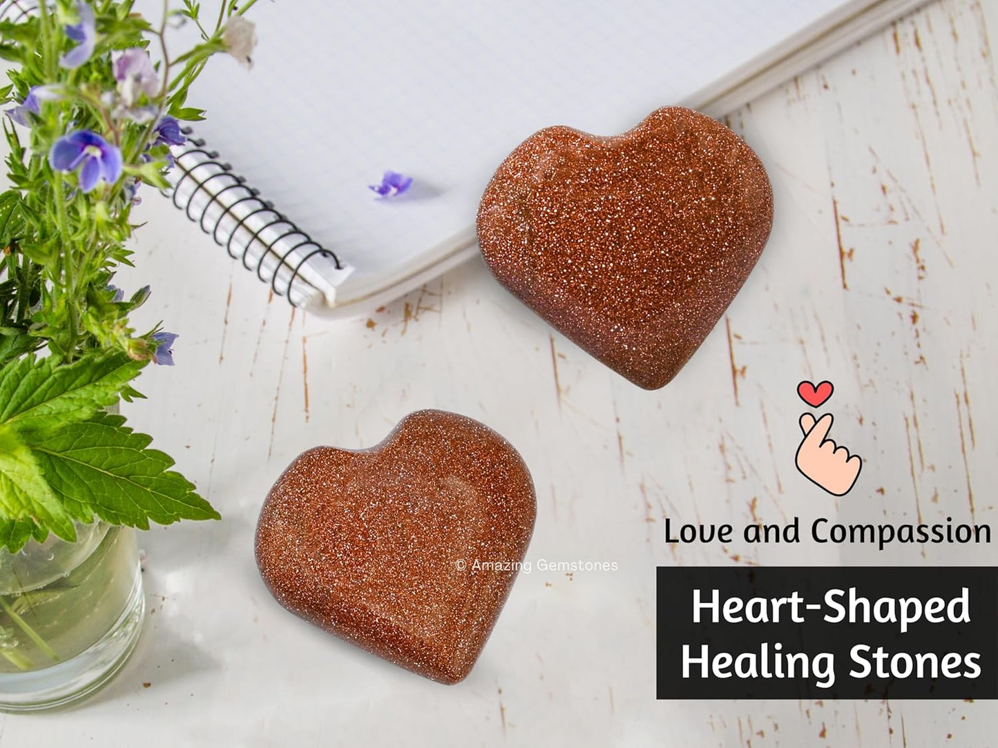 Amazing Gemstone Red Goldstone Crystal Heart Palm Stone - Pocket Massage Worry Stone for Natural Body Chakra Balancing, Reiki Healing and Crystal Grid