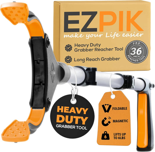 EZPIK Pro 36" Flexible Folding Grabber Tool for Elderly + Magnets, Reacher for Disabled & Seniors Heavy Duty Rotating Grippers for Reaching Underneath, Trash Grabbers & Pickers for Mobility