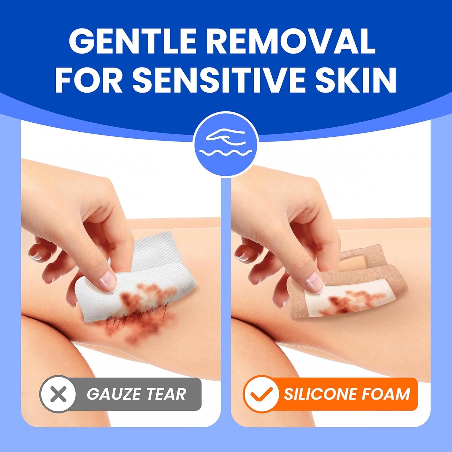 Large Waterproof Bandages 4x4 Silicone Foam Dressing for Sensitive Skin Wound Care, Adhesive Cohesive Pad with Border for First Aid, 10 PCS, Post Surgical and Trauma Care, Burn