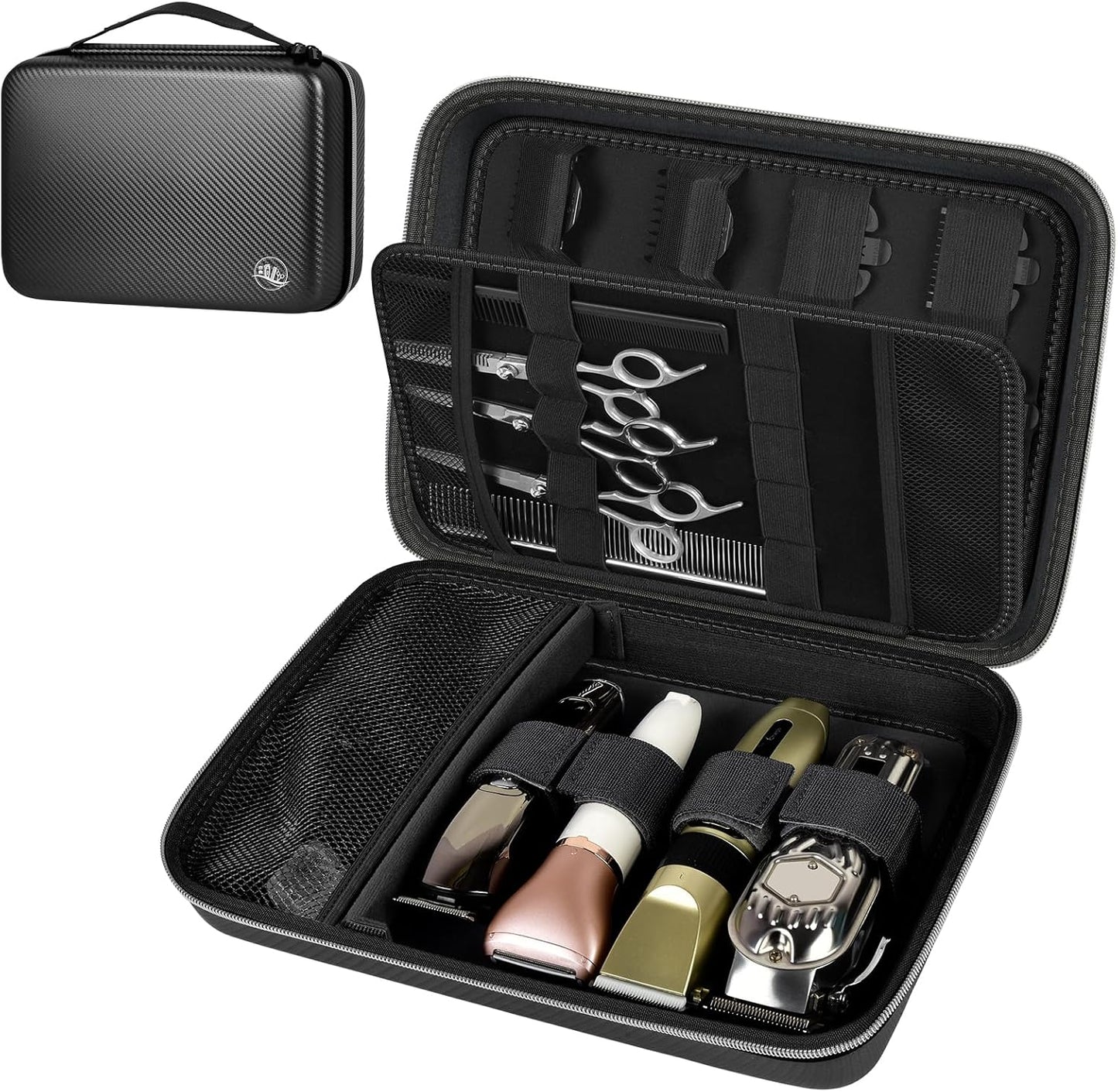 Boobowl Hard Travel Case for Hair Clippers, Hair Cutting Barber Supplies Organizer Bag, Trimmer Storage Holder for Ufree/for Wahl Men Razor Guard Grooming Kits -Box Only (Black+Silver Zipper)