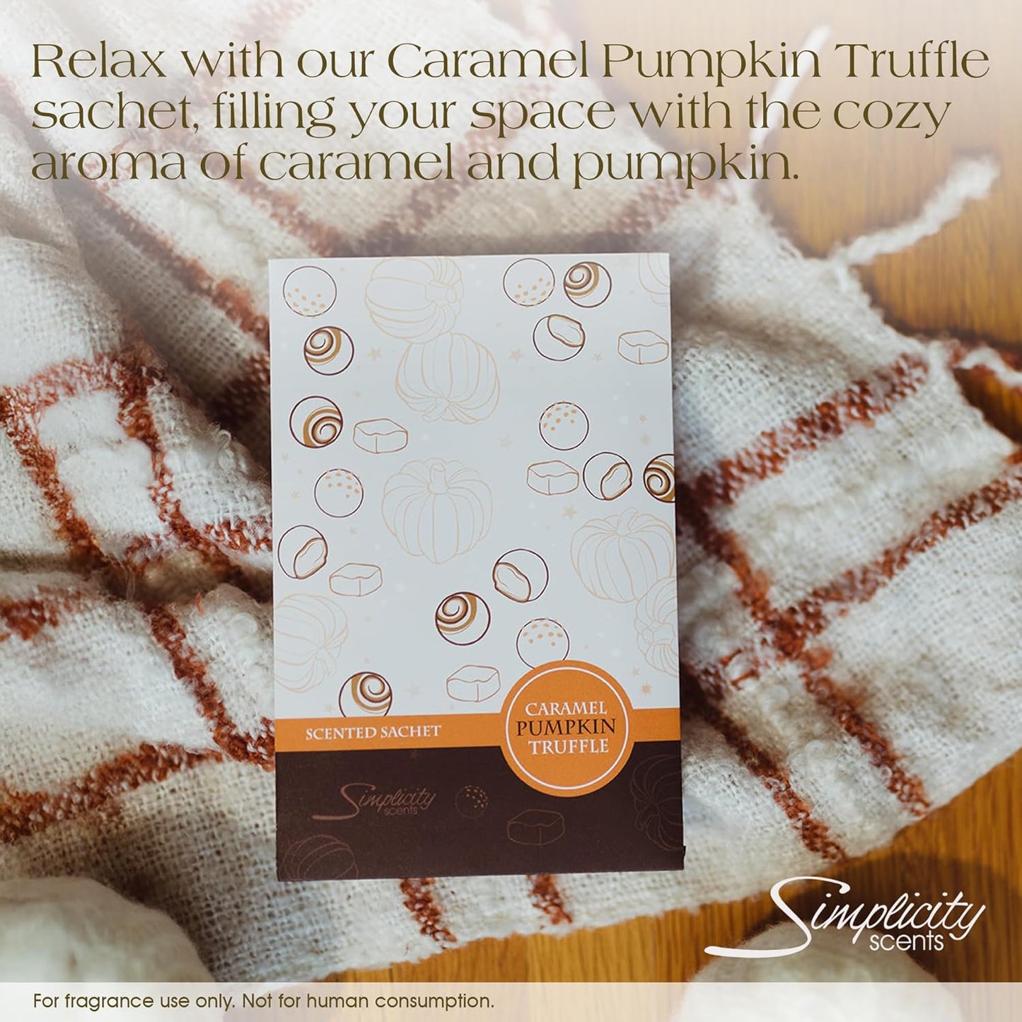 Floral Simplicity Caramel Pumpkin Truffle Scented Sachets Pack of 3, Fall & Winter - Long-Lasting Scented Bags, Home Fragrance, Air Freshener & Deodorizer for Closet, Room, or Cars, Made in USA