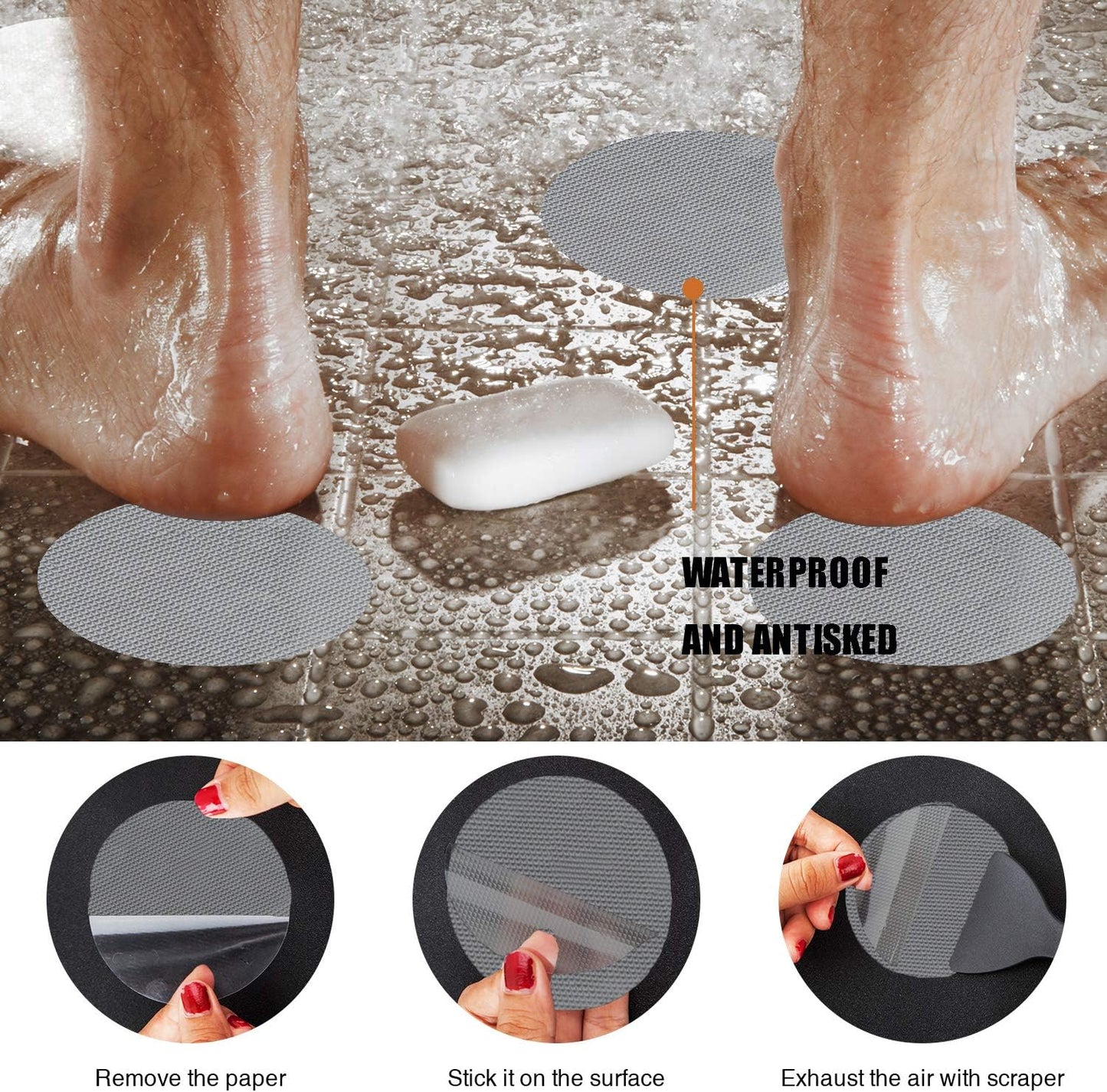 36PCS Bathtub Stickers Non-Slip, Safety Shower Treads Adhesive Appliques with Premium Scraper (Grey)