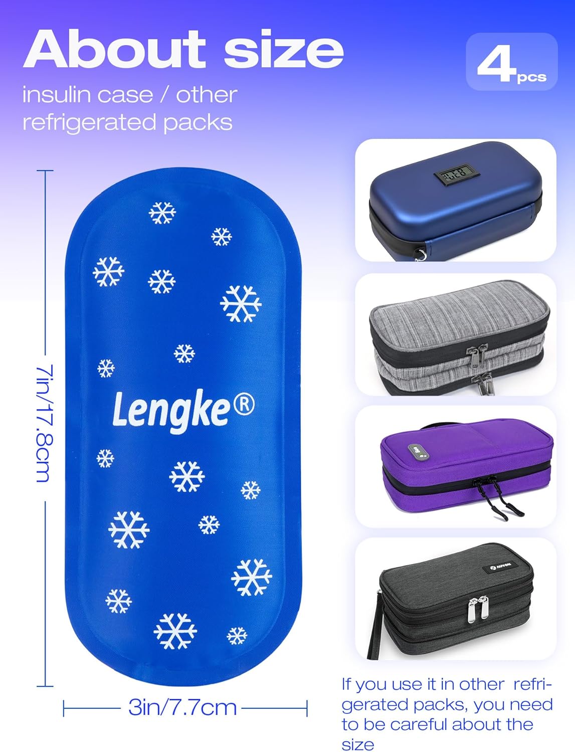 Leng Ke TSA Approved Ice Packs for Travel, 100g Reusable Ice Pack Suitable for Most Insulin Cooler Travel Case (4 Packs)