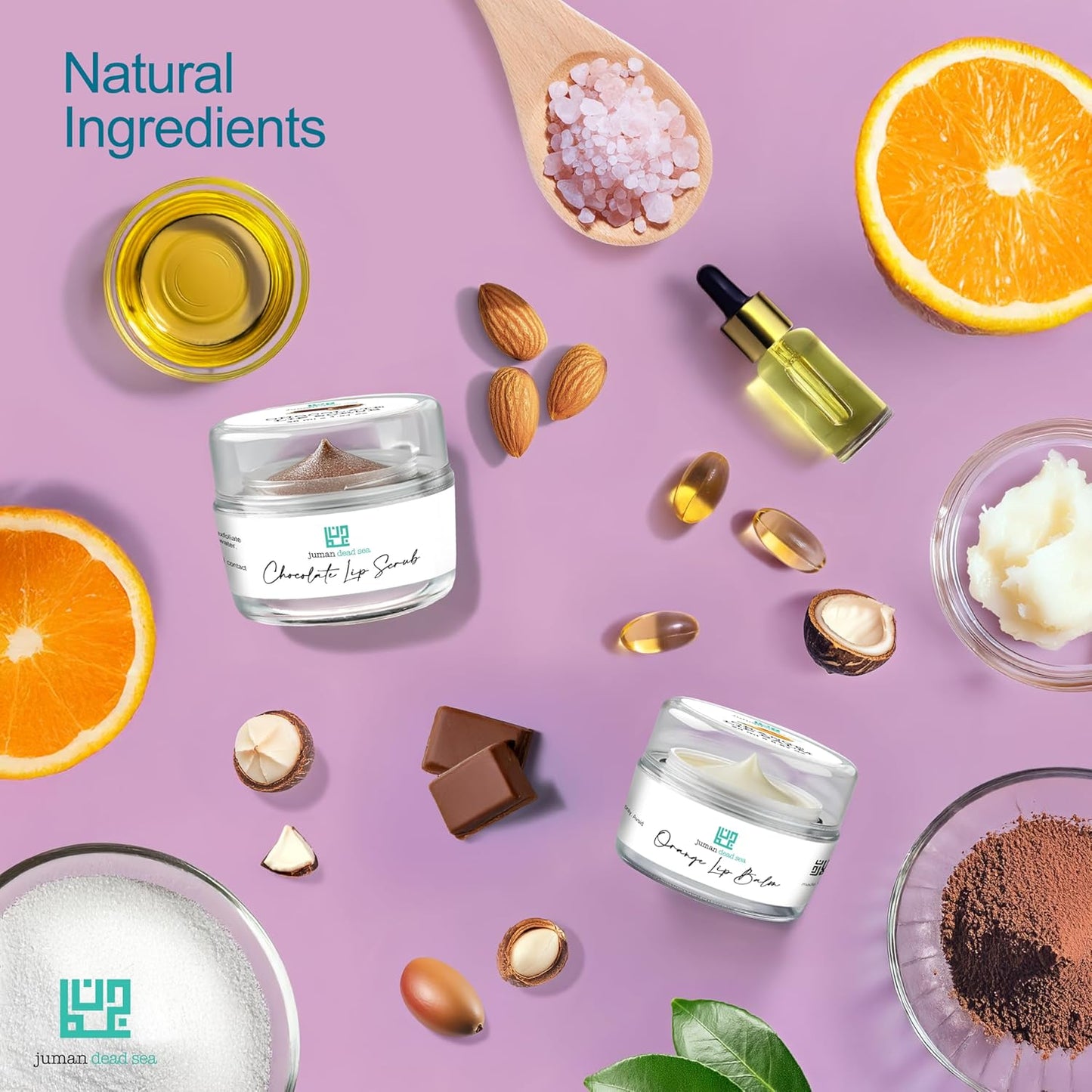 Juman Dead Sea Minerals Lip Care Set | Hydrating Lip Balm & Scrub | Orange & Chocolate | For Chapped & Dry Lips | Dorm Essentials | Vegan | SLS & Paraben-Free | Great as a Gift