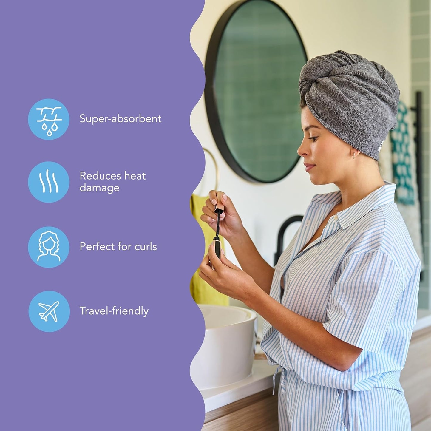 Turbie Twist 2-Pack Microfiber Hair Towel for Beauty, Travel, Gifting - Wrap Turban for Straight, Wavy & Curly Hair - Premium Personal Care - Solemnity