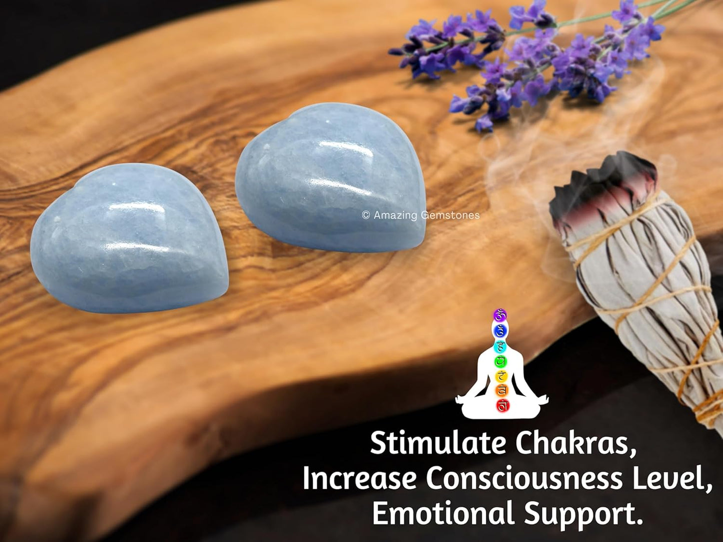 Amazing Gemstone Blue Calcite Celestite Crystal Heart Palm Stone - Pocket Massage Worry Stone for Natural Body Chakra Balancing, Reiki Healing and Crystal Grid