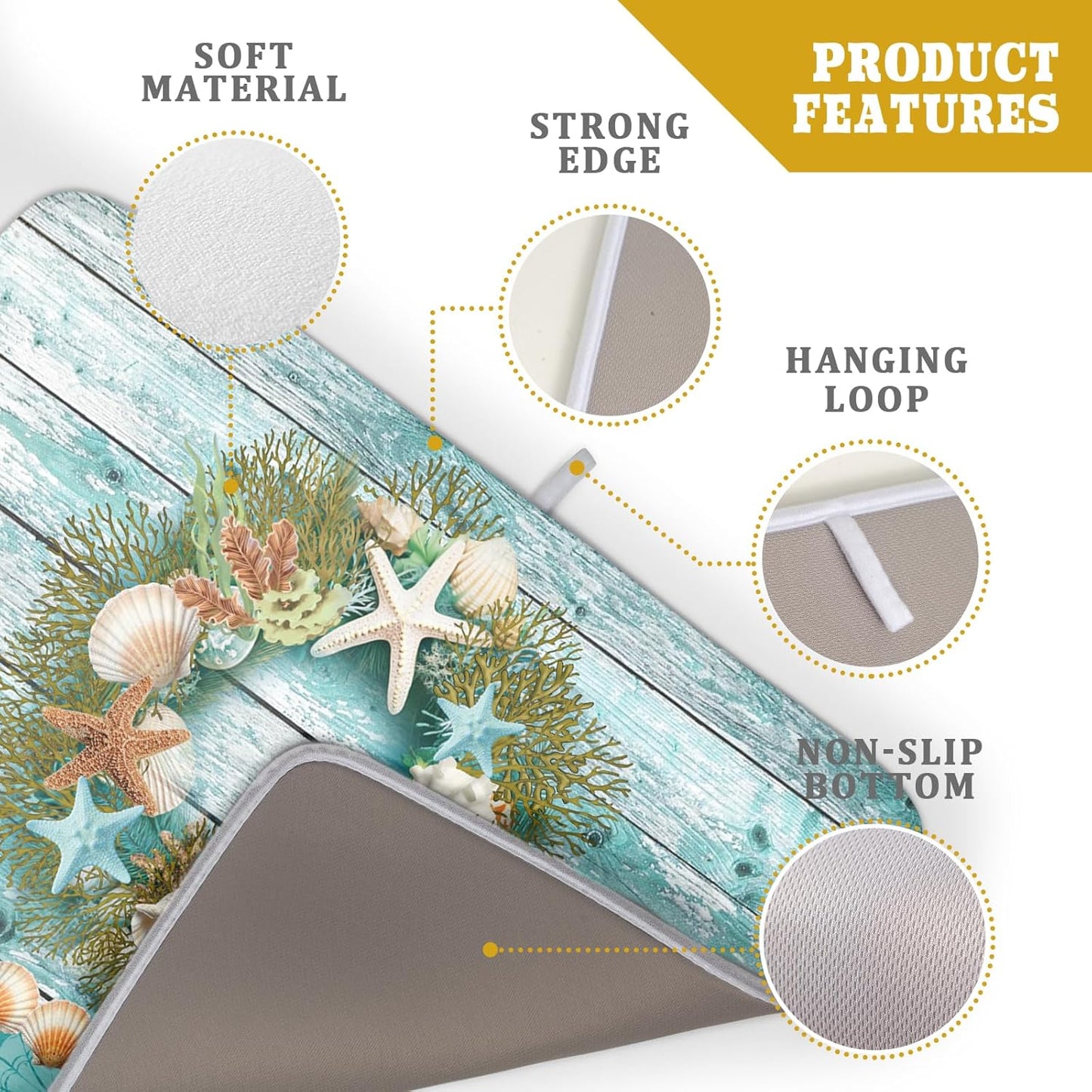 Coastal Wreath Dish Drying Mat 18x24 inch Starfish Shell Absorbent Microfiber Dish Rack Mats Drainer Pad Kitchen Countertop Accessories