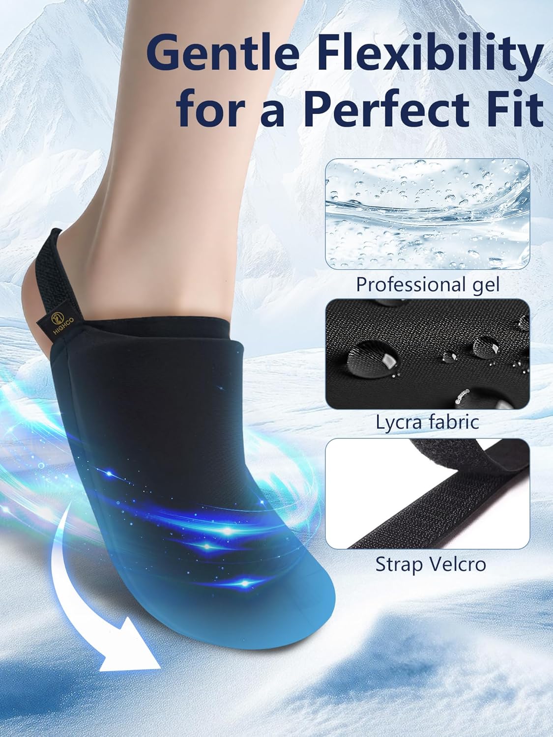 Foot Ice Pack for Toes,Freeze Flexible Ice Gel Socks Cold &Hot Therapy,Foot & Toe Ice Pack Wrap for Tendonitis, Plantar Fasciitis, Swelling, Sprained,Sport Injuries,Black (1 PC)