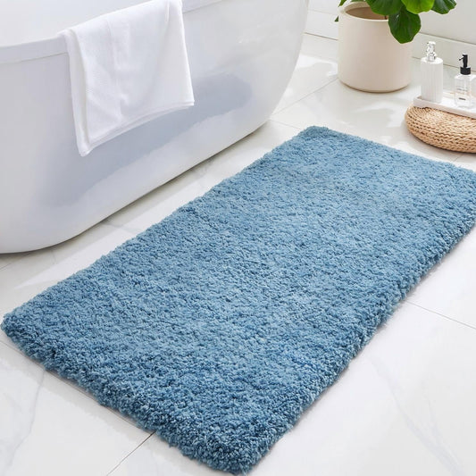 ILANGO Blue Bathroom Rugs 70" × 24" Non Slip & Super Absorbent Extra Thick Soft, Washable Bath Carpet Runner for Floor, Microfiber Plush Shaggy Bath Mats with Rubber for Bedroom Bathtub Shower Room