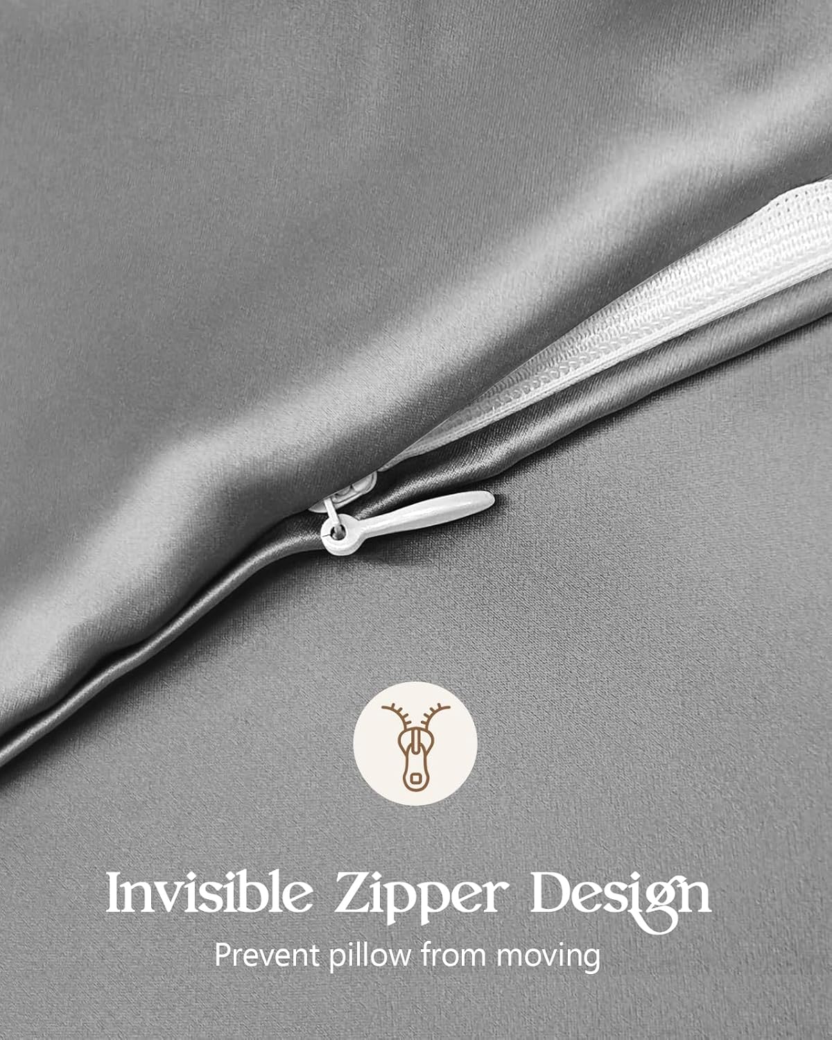 Silk Pillowcase 2 Pack - Pillow Cases Standard Set of 2 Size 20" x 26" for Hair and Skin Smooth Soft Breathable with Hidden Zipper Cooling Pillow Covers for Women, Light Grey